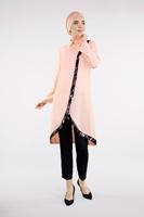 Tesettür giyim PUDRA PUL PAYET ŞERİTLİ ASİMETRİK TUNİK 1223