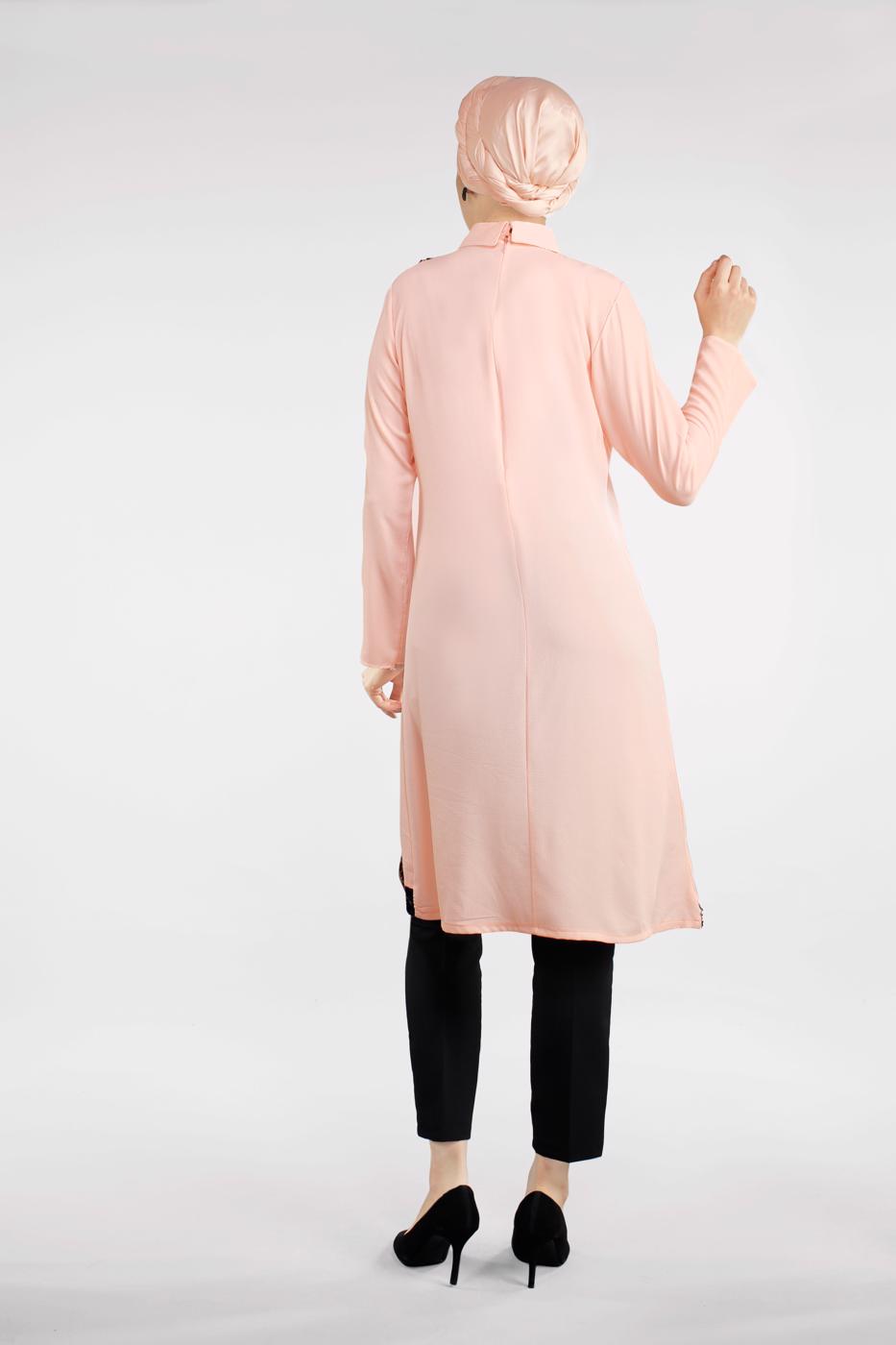 Tesettür giyim PUDRA PUL PAYET ŞERİTLİ ASİMETRİK TUNİK 1223