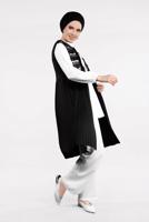 Tesettür giyim SİYAH PUL DETAYLI PİLİSELİ 2&prime;Lİ YELEKLİ TUNİK 1243 