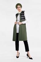 Tesettür giyim HAKİ PUL DETAYLI PİLİSELİ 2&prime;Lİ YELEKLİ TUNİK 1243 