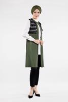 Tesettür giyim HAKİ PUL DETAYLI PİLİSELİ 2&prime;Lİ YELEKLİ TUNİK 1243 