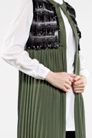 Tesettür giyim HAKİ PUL DETAYLI PİLİSELİ 2&prime;Lİ YELEKLİ TUNİK 1243 