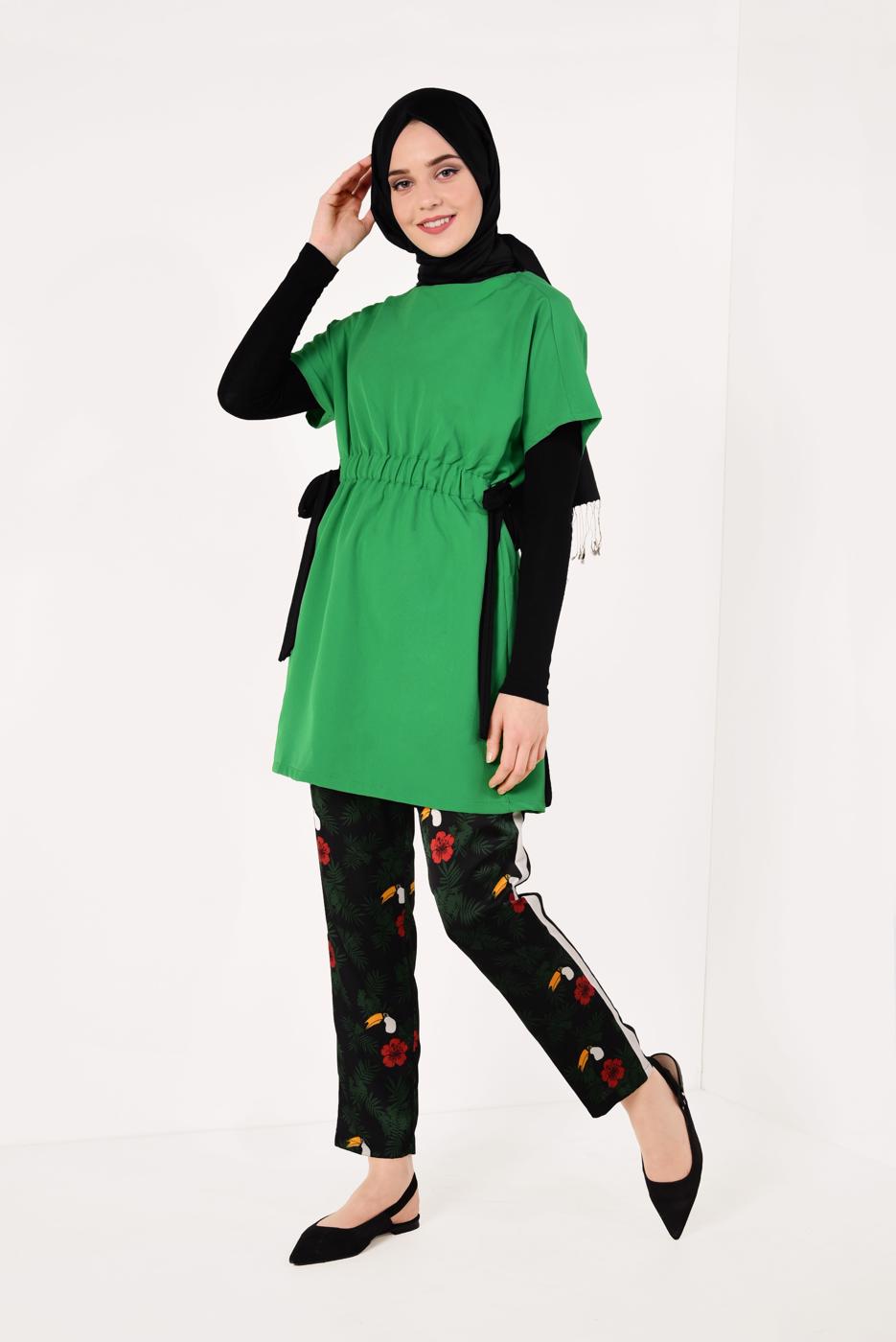 Hijab clothing GREEN SMOCKED-WAIST TUNIC 1810 