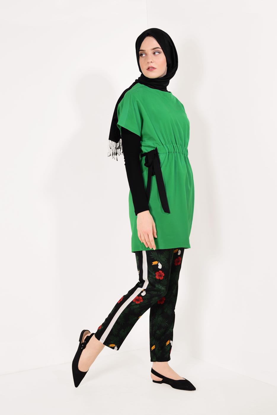 Hijab clothing GREEN SMOCKED-WAIST TUNIC 1810 