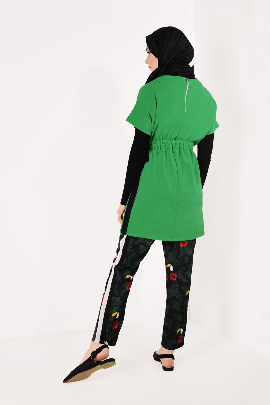 Hijab clothing GREEN SMOCKED-WAIST TUNIC 1810 