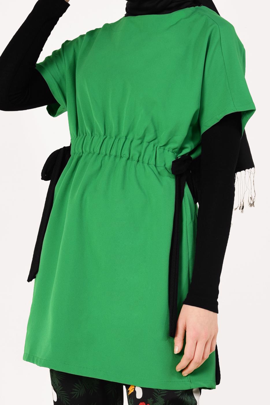 Hijab clothing GREEN SMOCKED-WAIST TUNIC 1810 