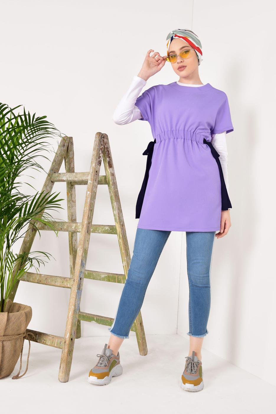 Vêtements hijab POURPRE TUNIQUE TAILLE À SMOCKS 1810 