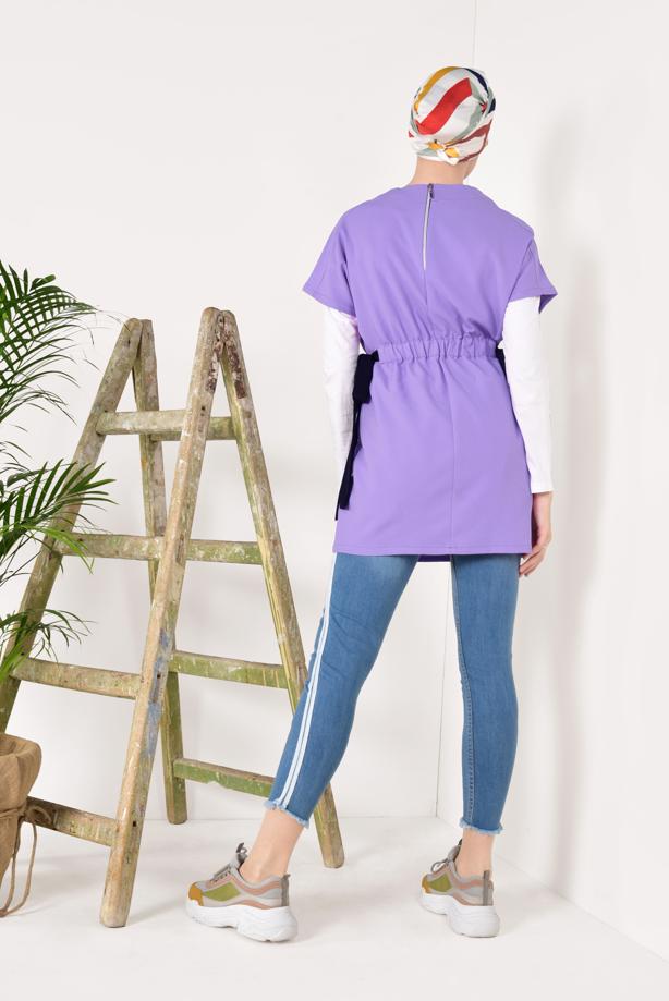 Tesettür giyim  BELİ LASTİKLİ YARIM KOL TUNİK T 1810 - TRENDTESETTÜR