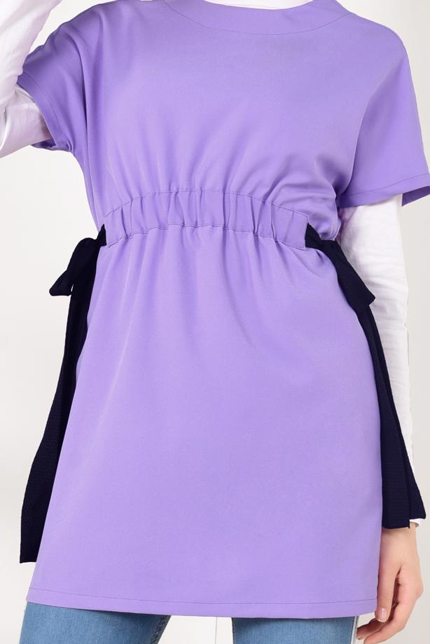 Tesettür giyim  BELİ LASTİKLİ YARIM KOL TUNİK T 1810 - TRENDTESETTÜR