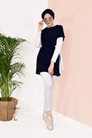 Vêtements hijab BLEU MARINE TUNIQUE TAILLE À SMOCKS 1810 