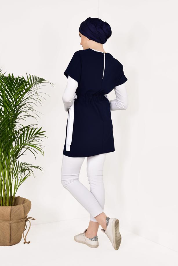 Tesettür giyim  BELİ LASTİKLİ YARIM KOL TUNİK T 1810 - TRENDTESETTÜR