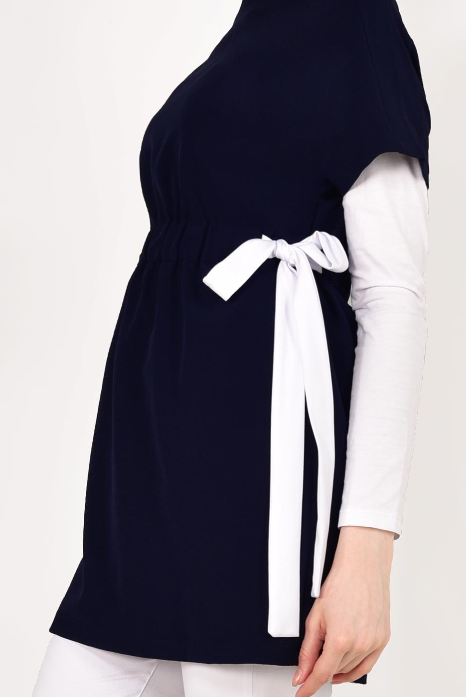 Vêtements hijab BLEU MARINE TUNIQUE TAILLE À SMOCKS 1810 