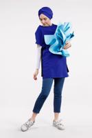 Hijab clothing NAVY BLUE SMOCKED-WAIST TUNIC 1810 
