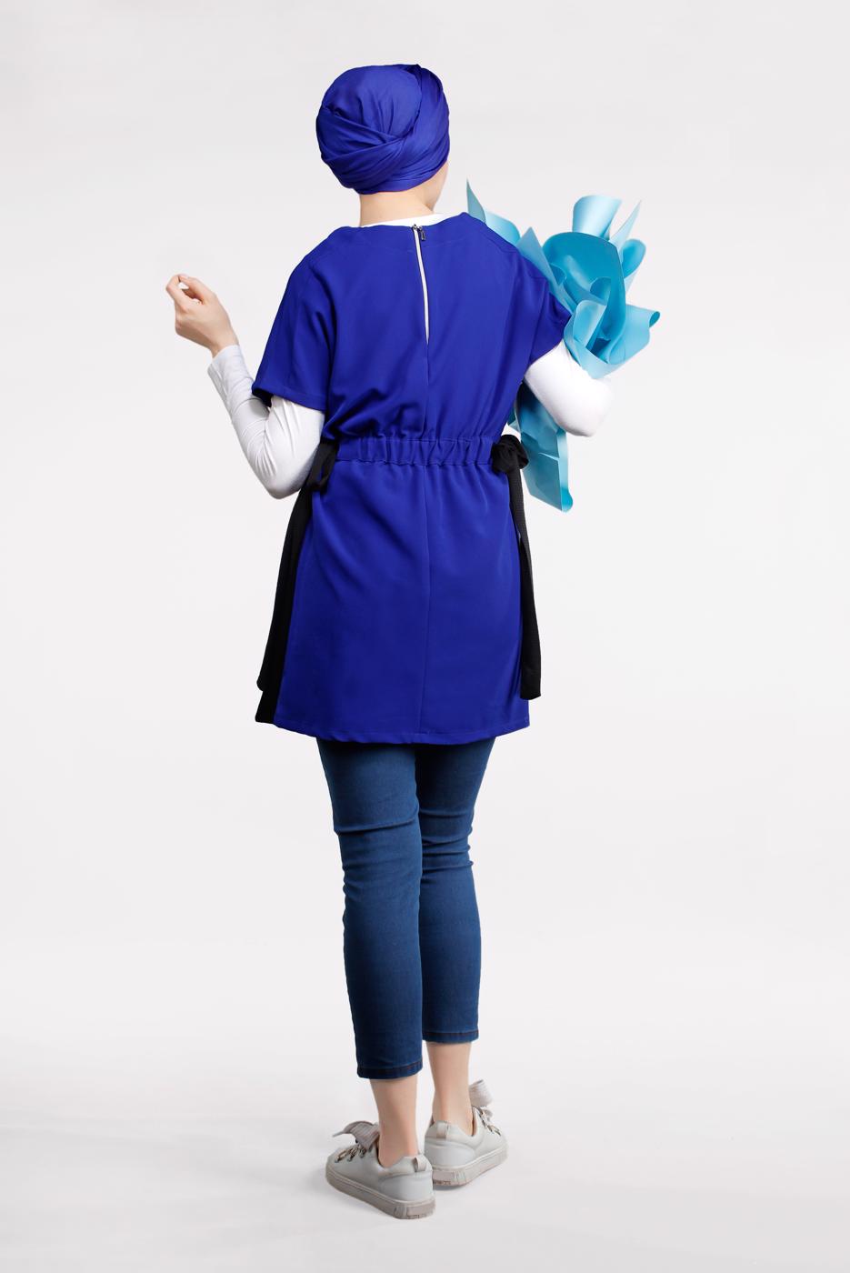 Hijab clothing NAVY BLUE SMOCKED-WAIST TUNIC 1810 