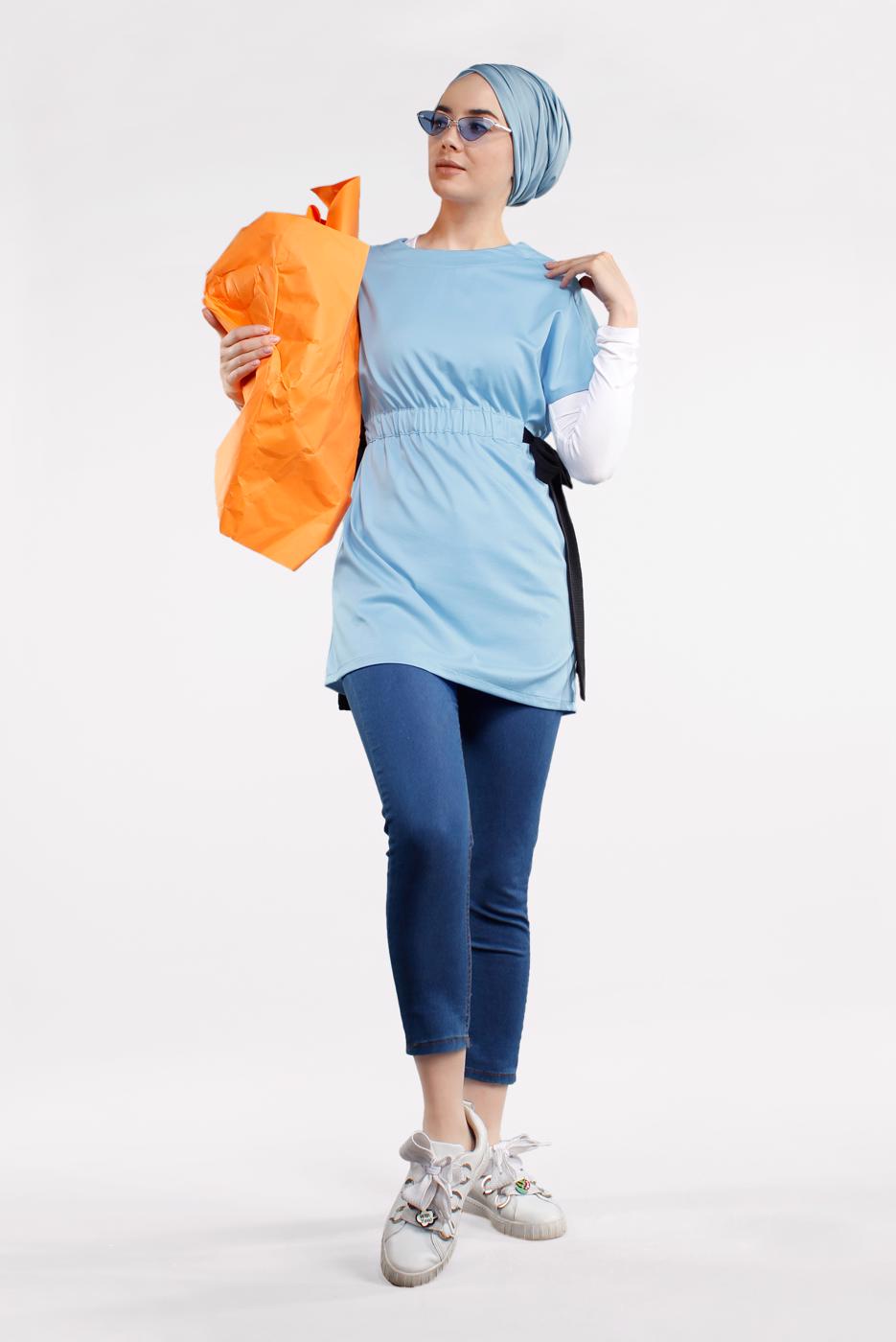 Vêtements hijab BLEU TUNIQUE TAILLE À SMOCKS 1810 