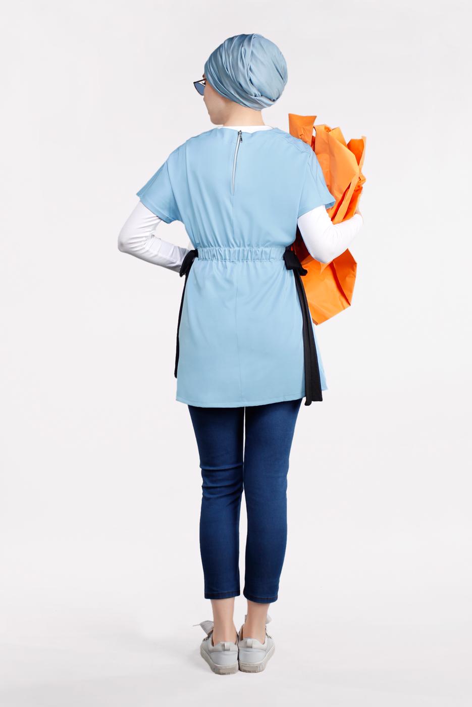 Vêtements hijab BLEU TUNIQUE TAILLE À SMOCKS 1810 