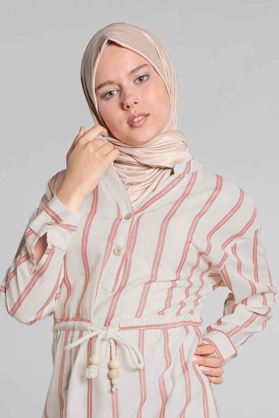 Hijab clothing BEIGE SEQUINNED COTTON SHIRT TUNIC 1814 