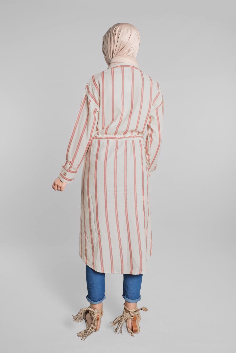 Hijab clothing BEIGE SEQUINNED COTTON SHIRT TUNIC 1814 