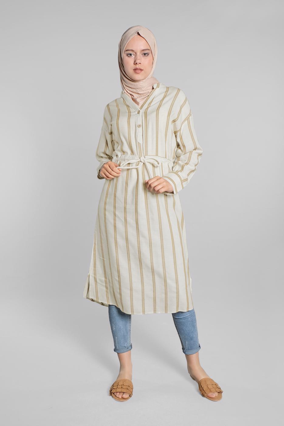 Hijab clothing BEIGE SEQUINNED COTTON SHIRT TUNIC 1814 