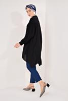 Tesettür giyim SİYAH KOLLARI PİLİSELİ ASİMETRİK TUNİK T 1826