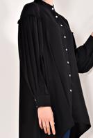 Tesettür giyim SİYAH KOLLARI PİLİSELİ ASİMETRİK TUNİK T 1826