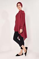 Tesettür giyim KIRMIZI KOLLARI PİLİSELİ ASİMETRİK TUNİK T 1826