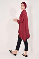 Tesettür giyim KIRMIZI KOLLARI PİLİSELİ ASİMETRİK TUNİK T 1826
