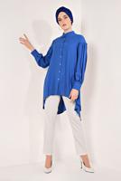 Tesettür giyim LACİVERT KOLLARI PİLİSELİ ASİMETRİK TUNİK T 1826