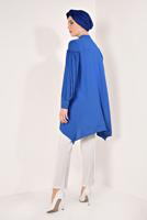 Tesettür giyim LACİVERT KOLLARI PİLİSELİ ASİMETRİK TUNİK T 1826