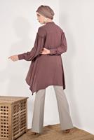 Tesettür giyim PEMBE KOLLARI PİLİSELİ ASİMETRİK TUNİK T 1826