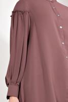Tesettür giyim PEMBE KOLLARI PİLİSELİ ASİMETRİK TUNİK T 1826
