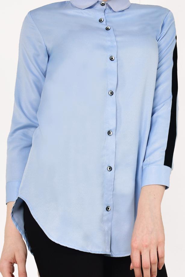 Tesettür giyim  KOLLARI ŞERİTLİ ÖNÜ KISA ARKASI UZUN TUNİK 1881 - TRENDTESETTÜR