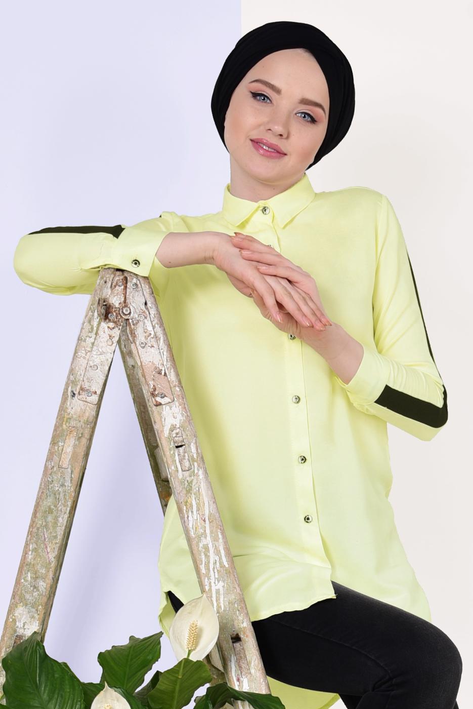 Vêtements hijab JAUNE TUNIQUE CHEMISE RAYÉE 1881