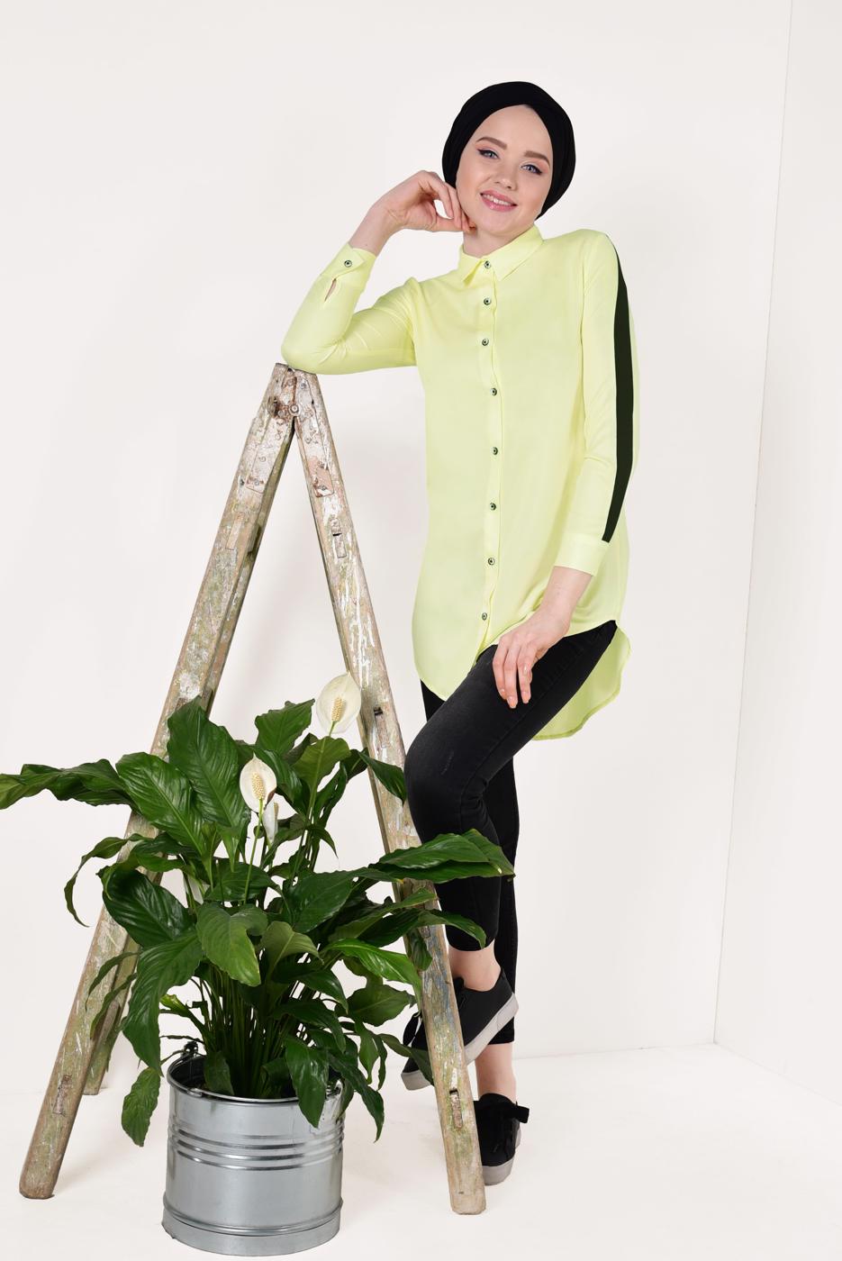 Vêtements hijab JAUNE TUNIQUE CHEMISE RAYÉE 1881