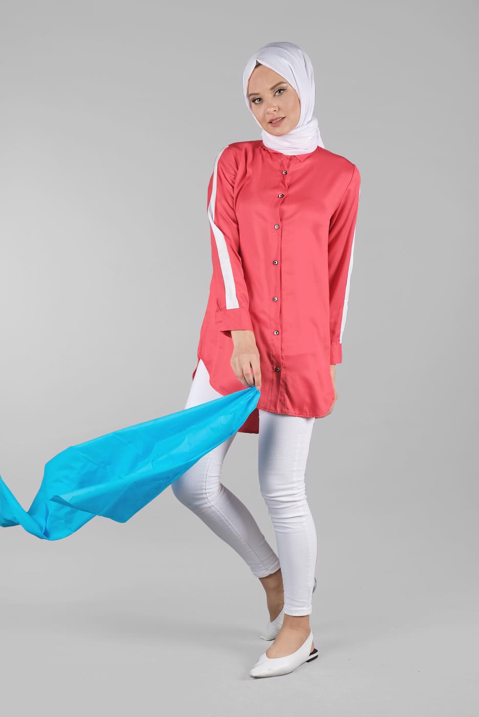 Hijab clothing CORAL STRIPPED SHIRT TUNIC 1881 