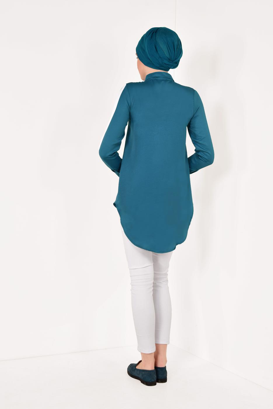 Vêtements hijab BLEU TUNIQUE CHEMISE RAYÉE 1881