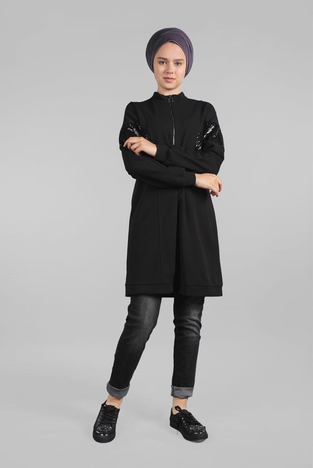 Vêtements hijab  ZIPPED SEQUINNED TUNIC 1912 - TRENDTESETTÜR