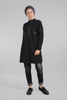 Hijab clothing BLACK ZIPPED SEQUINNED TUNIC 1912