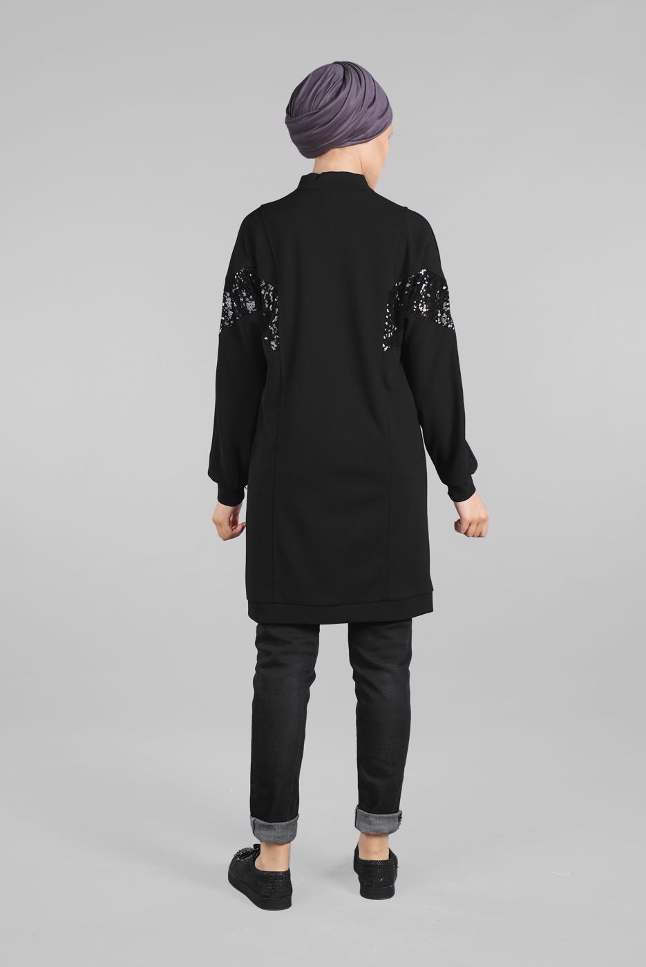 Hijab clothing BLACK ZIPPED SEQUINNED TUNIC 1912