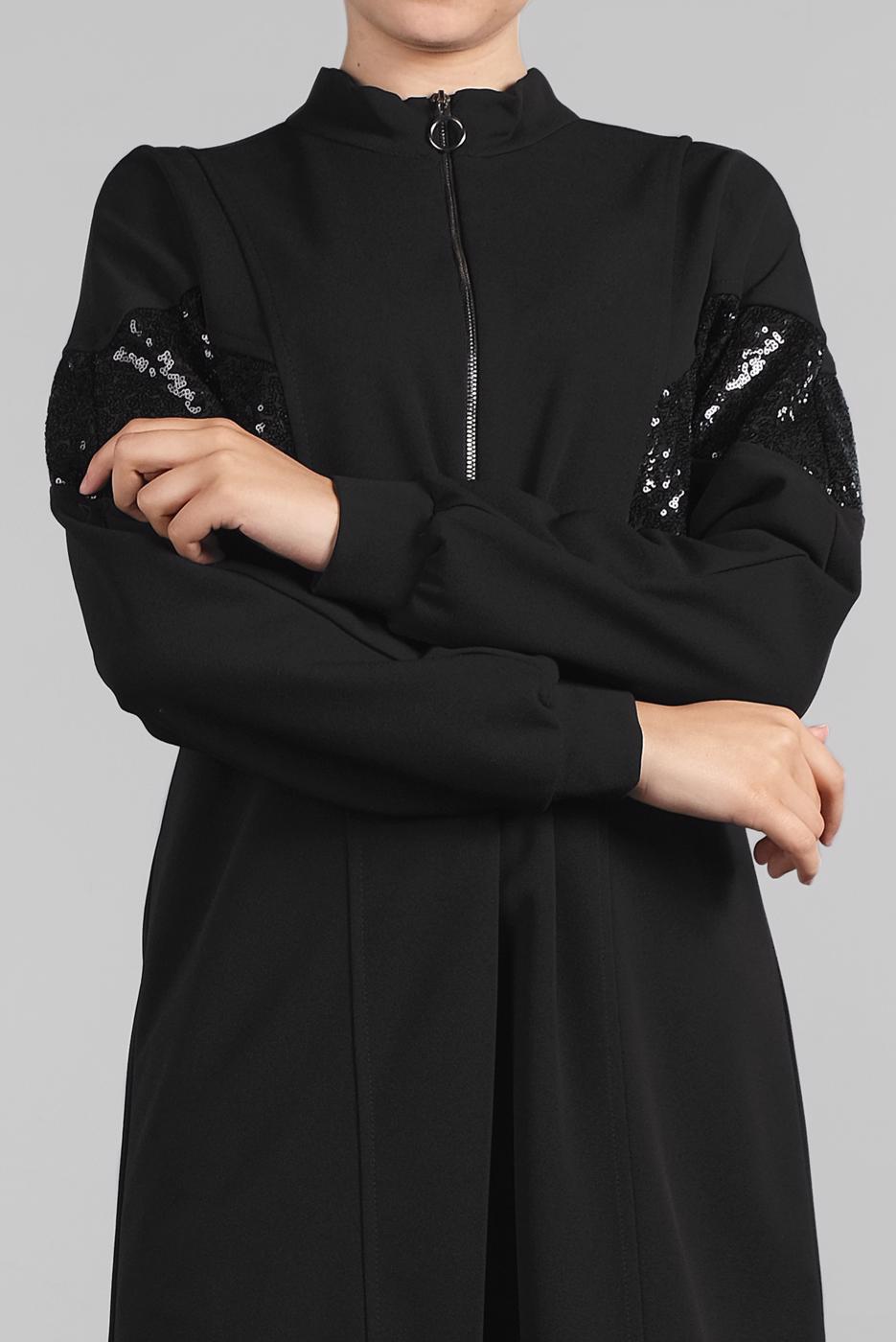 Hijab clothing BLACK ZIPPED SEQUINNED TUNIC 1912