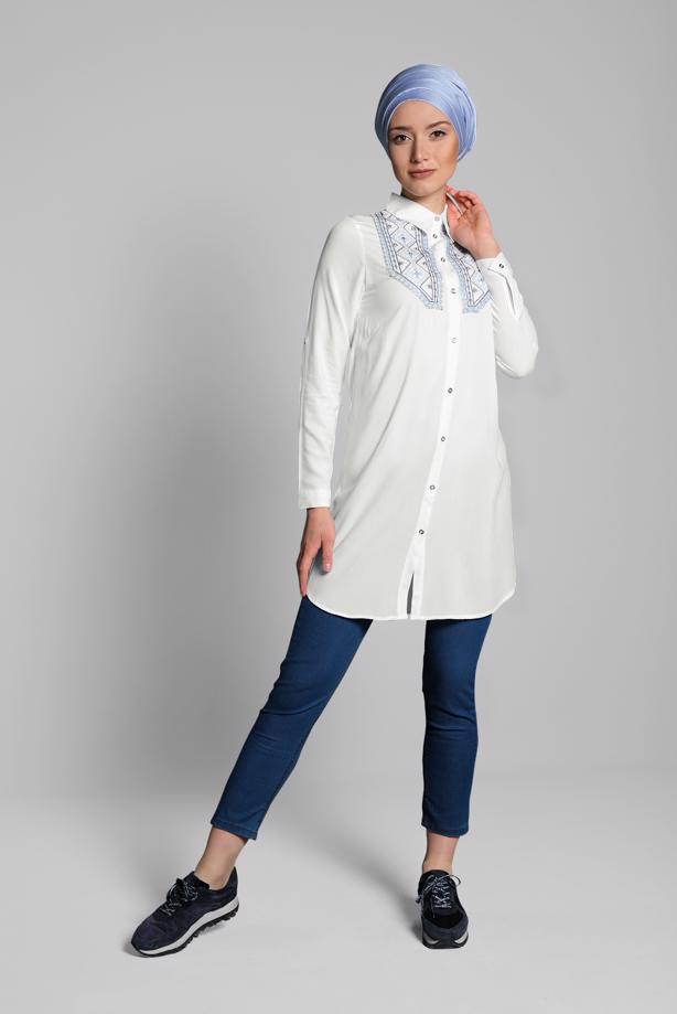 Vêtements hijab  EMBROIDERED COTTON TUNIC 2174  - TRENDTESETTÜR