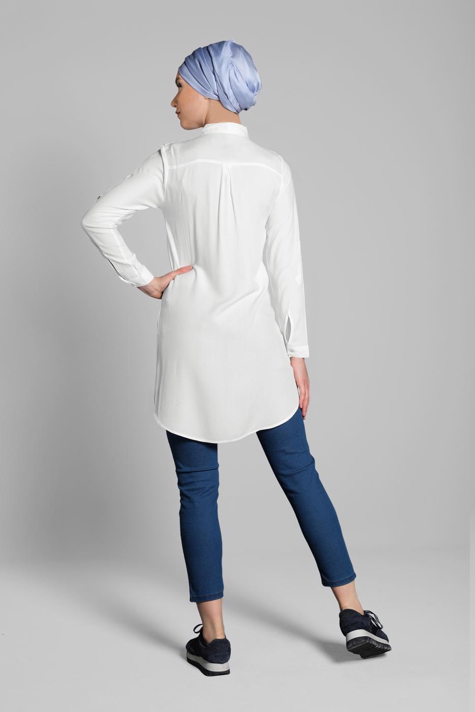 Vêtements hijab BLANC TUNIQUE EN COTON BRODÉE 2174 