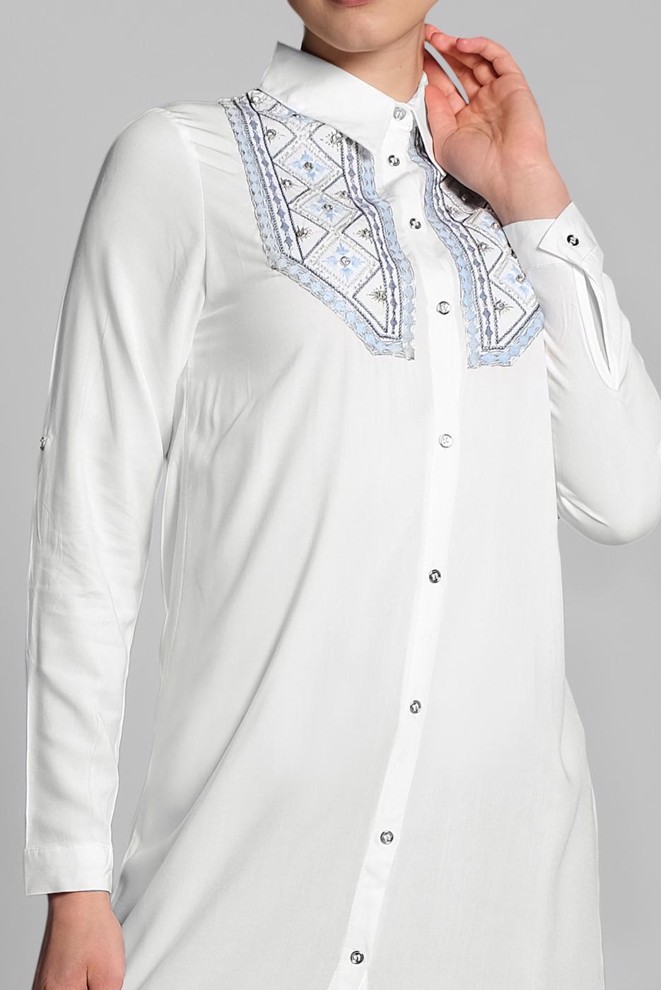 Vêtements hijab BLANC TUNIQUE EN COTON BRODÉE 2174 