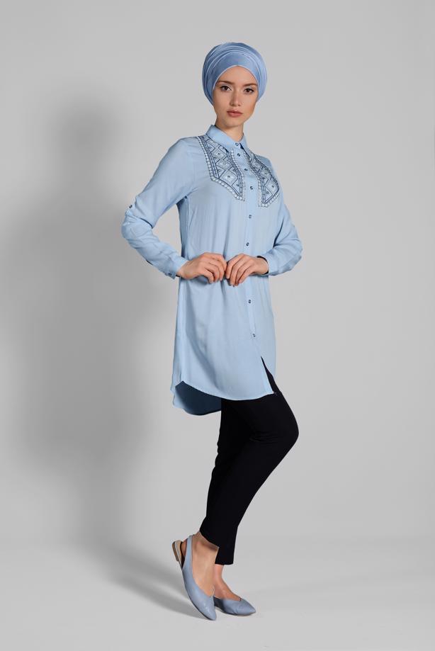 Vêtements hijab  EMBROIDERED COTTON TUNIC 2174  - TRENDTESETTÜR