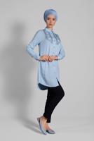 Vêtements hijab BLEU TUNIQUE EN COTON BRODÉE 2174 