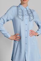 Vêtements hijab BLEU TUNIQUE EN COTON BRODÉE 2174 