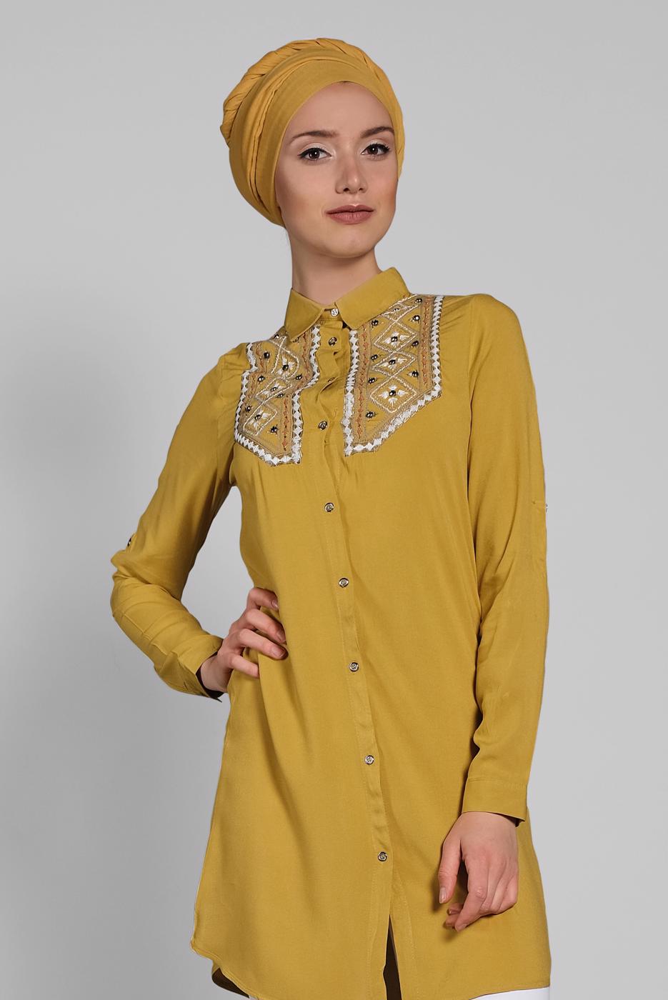 Hijab clothing ORANGE EMBROIDERED COTTON TUNIC 2174 
