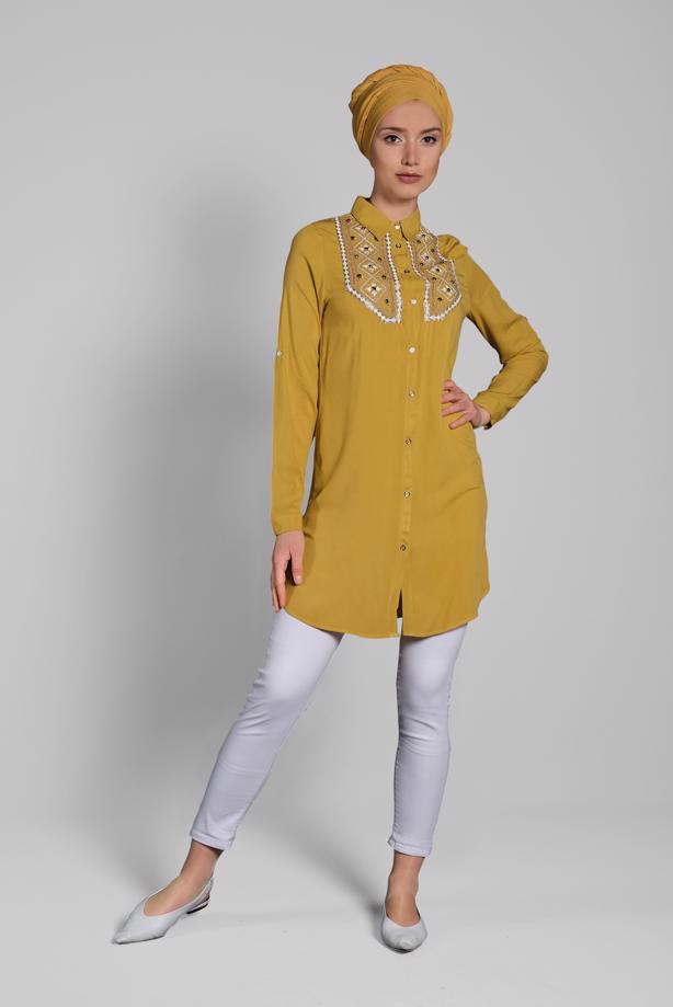 Vêtements hijab  EMBROIDERED COTTON TUNIC 2174  - TRENDTESETTÜR