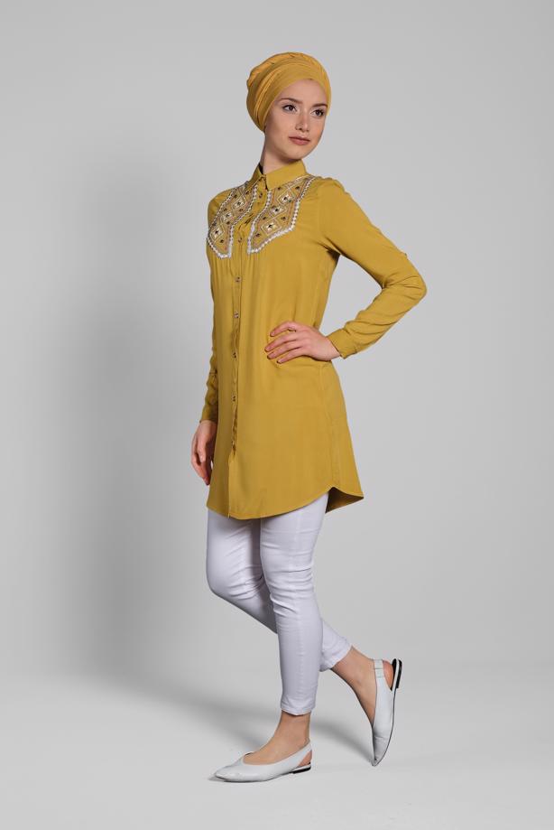 Vêtements hijab  EMBROIDERED COTTON TUNIC 2174  - TRENDTESETTÜR