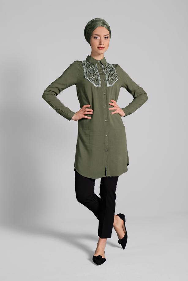 Vêtements hijab  EMBROIDERED COTTON TUNIC 2174  - TRENDTESETTÜR